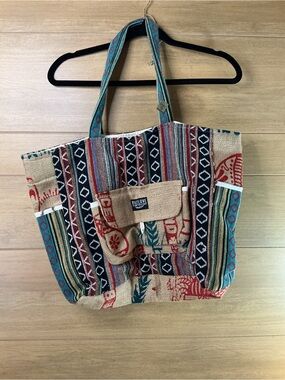 Rice Love Handmade India Boho Tote Bag Large Tribal Stripe Market Bag *FLAW